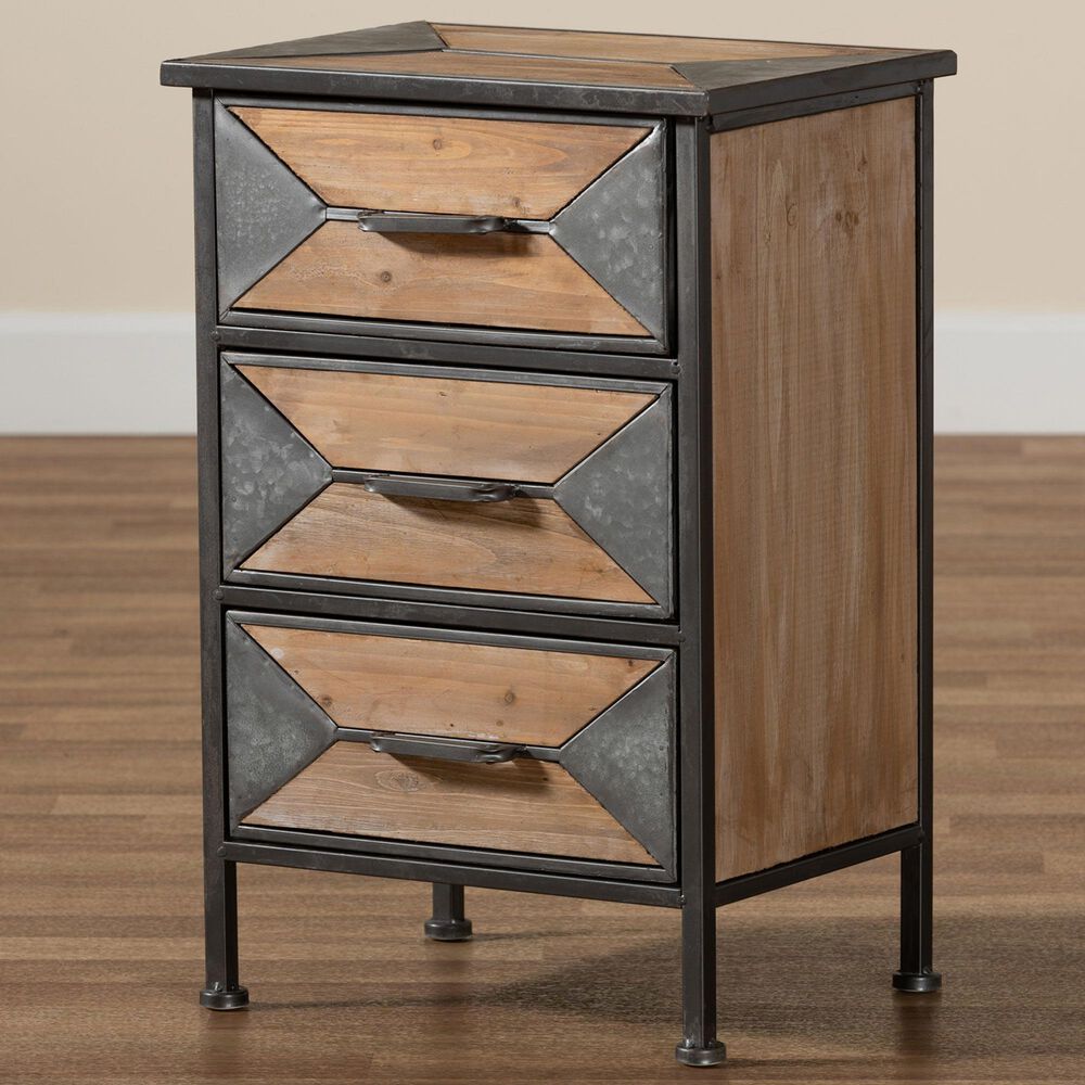 Baxton Studio Laurel 3-Drawer End Table in Whitewashed Oak Brown and Antique Grey, , large