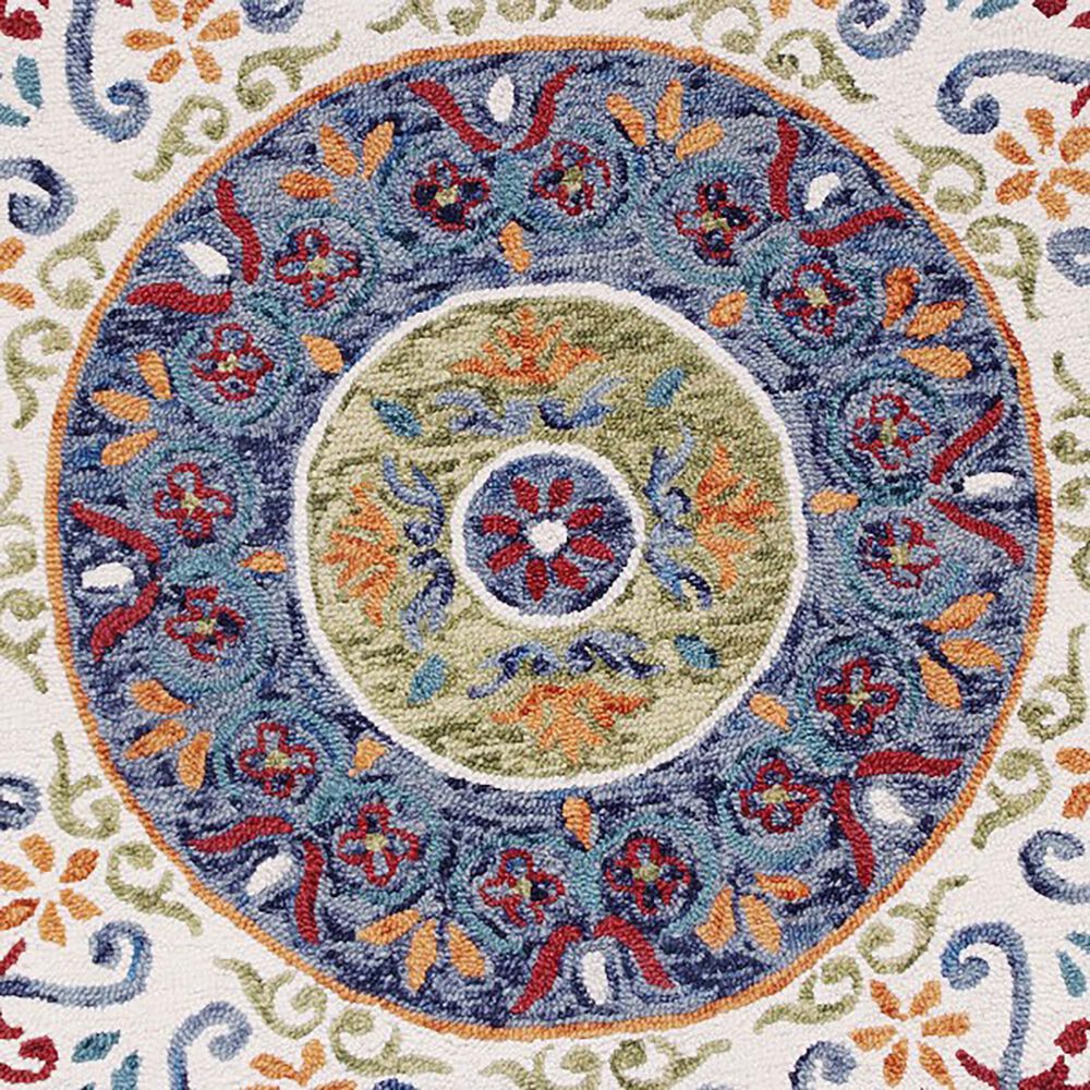 L&amp;R Resources Sinuous Floral Medallion Mosaic 4&#39; Round White, Green, Blue, Red and Orange Area Rug, , large