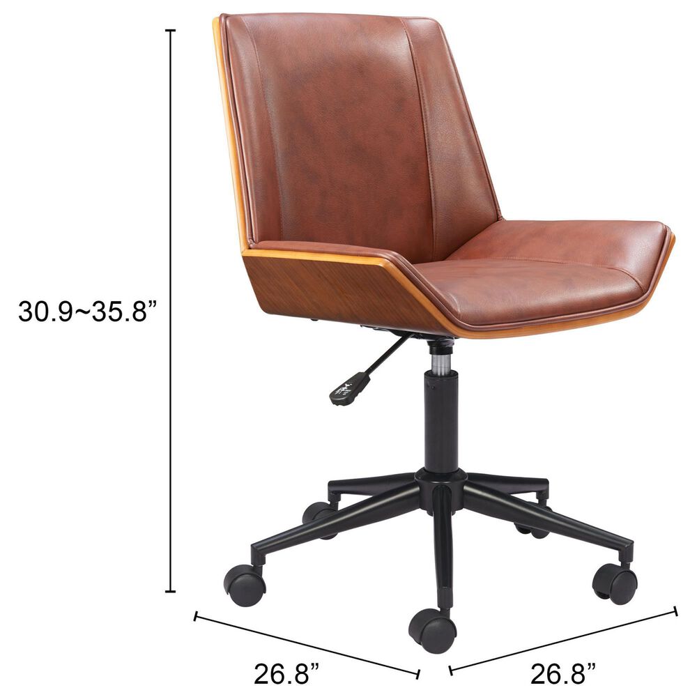 Zuo Modern Maker Office Chair with Brown Faux Leather in Black, , large