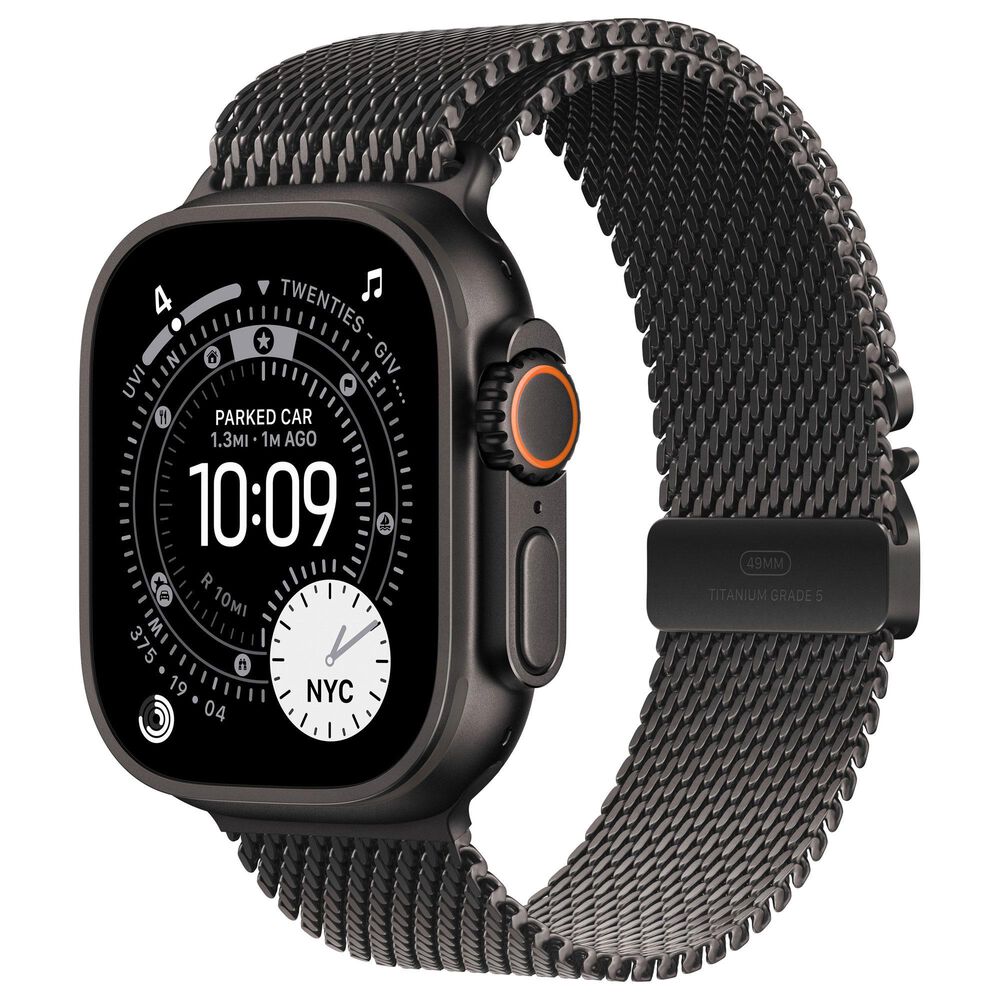 Apple Watch Ultra 3 (GPS+Cellular) 49mm Titanium Case with Titanium Milanese Loop - Medium in Black and 2-Year AppleCare+, , large