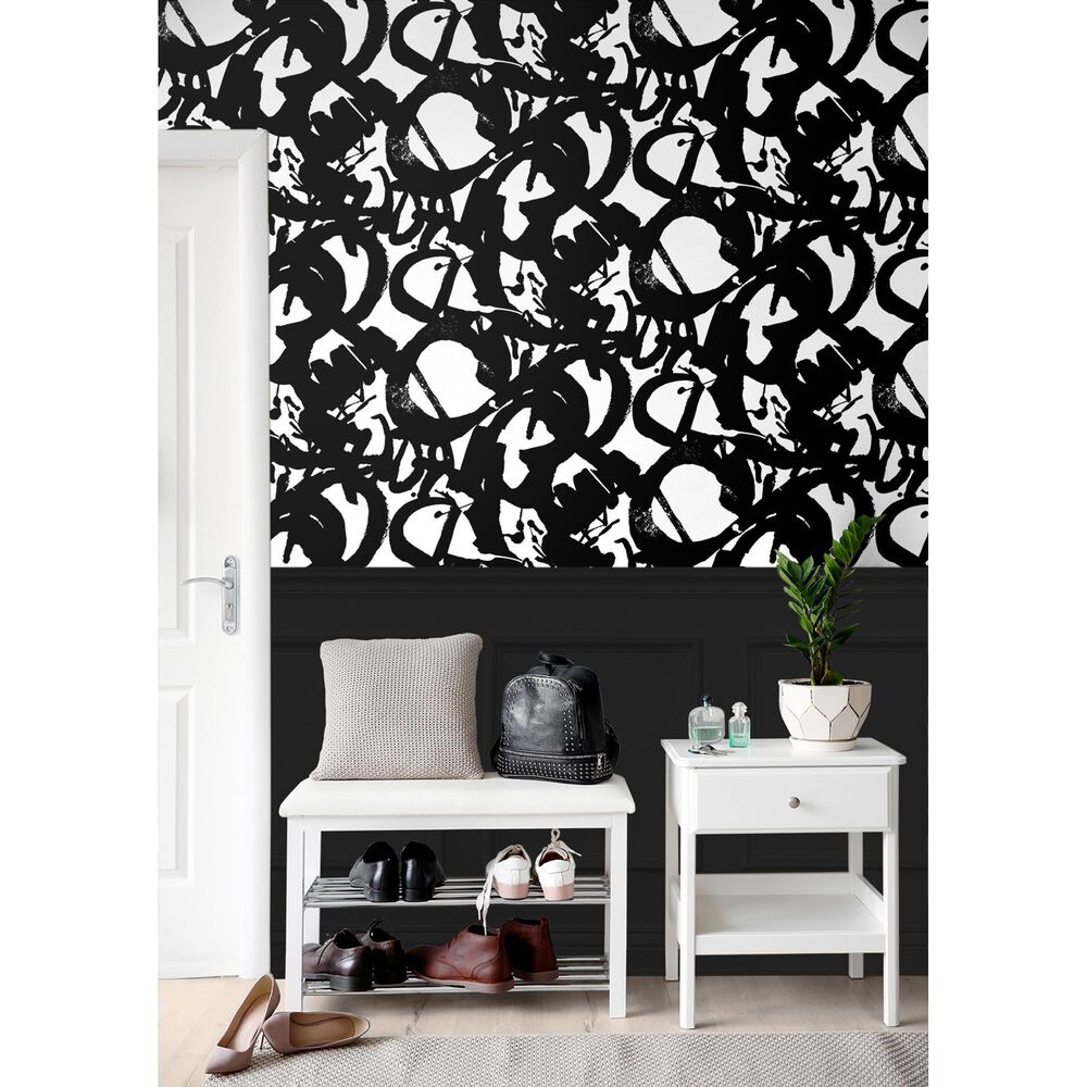 Wallquest Inkblot 216&quot; x 20.5&quot; Peel and Stick Wallpaper in Onyx, , large