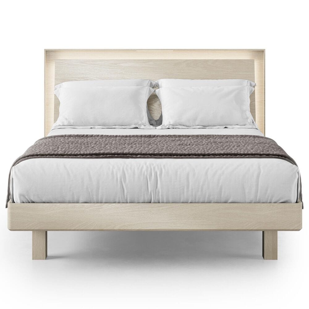 BDI Kara Queen Platform Bed and Two Nightstands in Washed Oak, , large