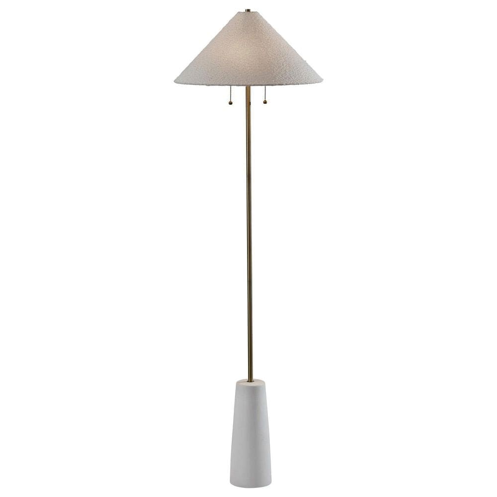 Adesso Waylon Floor Lamp in White and Antique Brass, , large