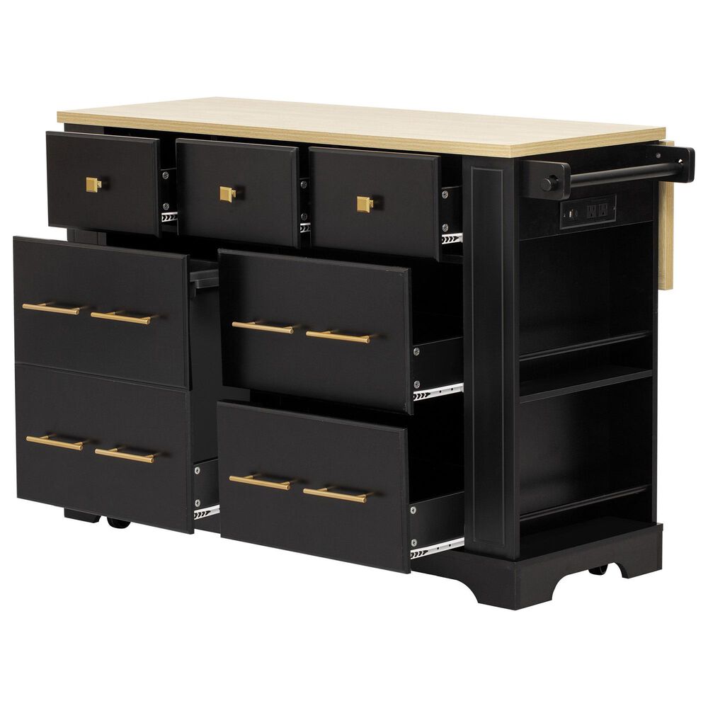 HOMLUX 51" Kitchen Island with Pull Out Trash Can Storage in Black, , large