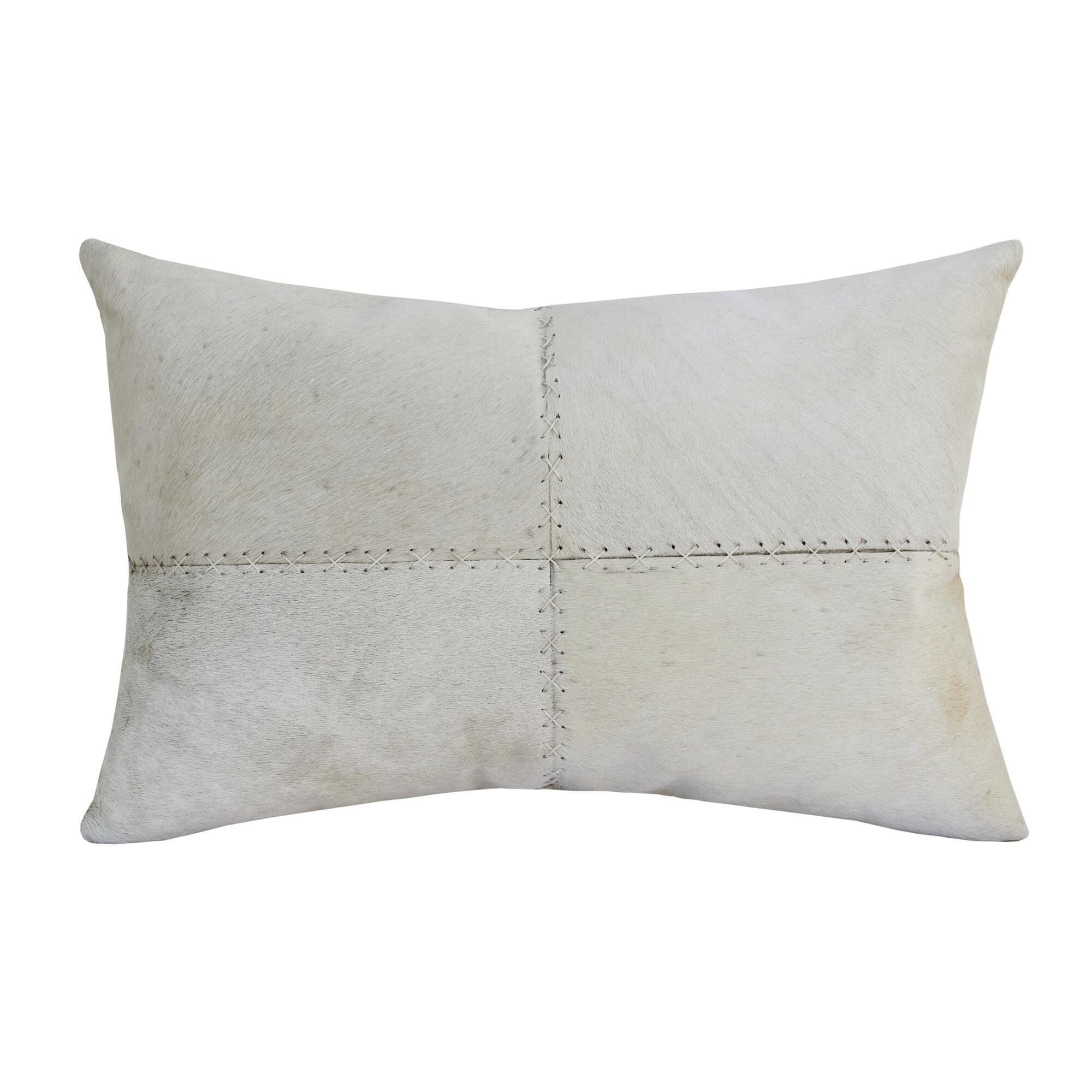L.R. Home Squares Faux Cowhide Throw Pillow in Ivory NFM