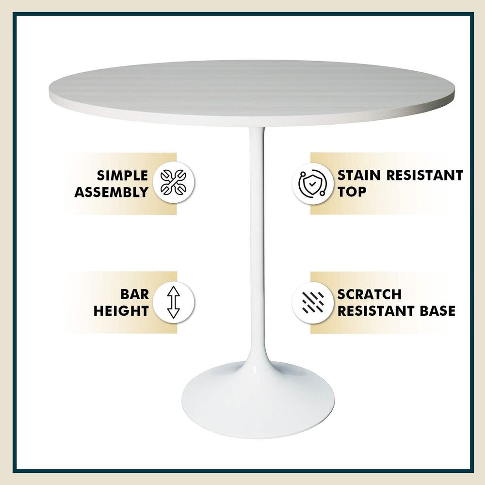 Leisuremod LeisureMod Verve Collection Modern Bar Height Table White Base with 48 Round Light Natural Wood MDF Top, , large