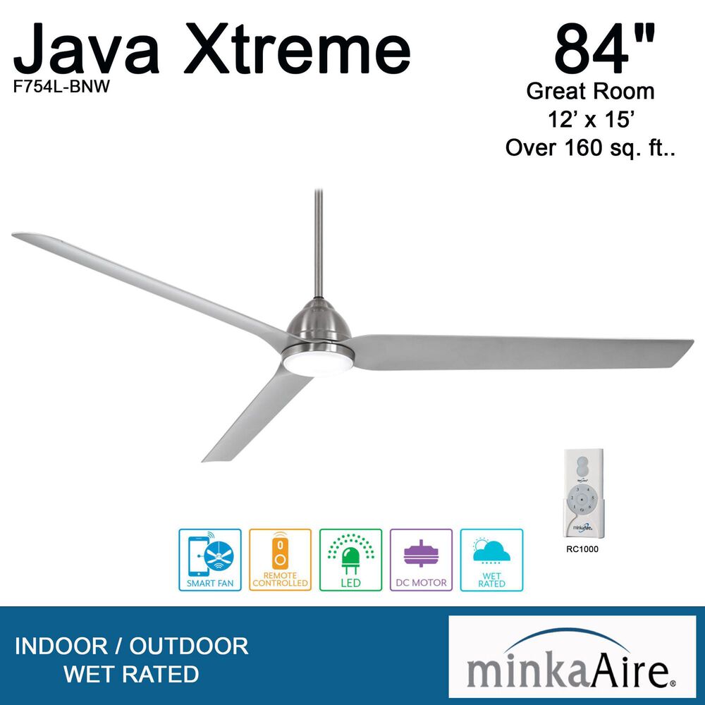 Minka-Aire Java Xtreme 84" Indoor/Outdoor LED Smart Ceiling Fan in Brushed Nickel Wet, , large