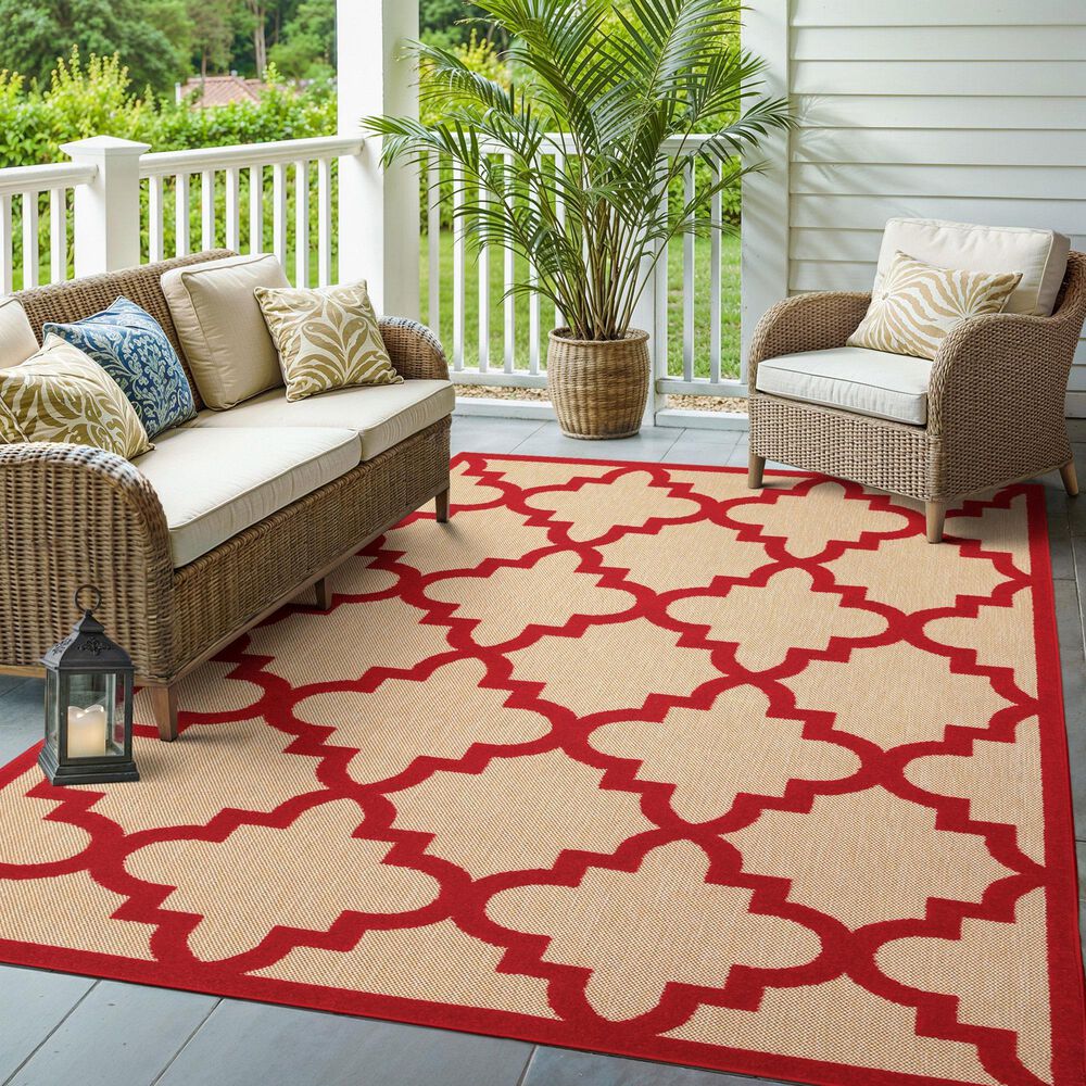 Oriental Weavers Cayman Sand and Red 3'10" x 5'5" Indoor/Outdoor Area Rug, , large