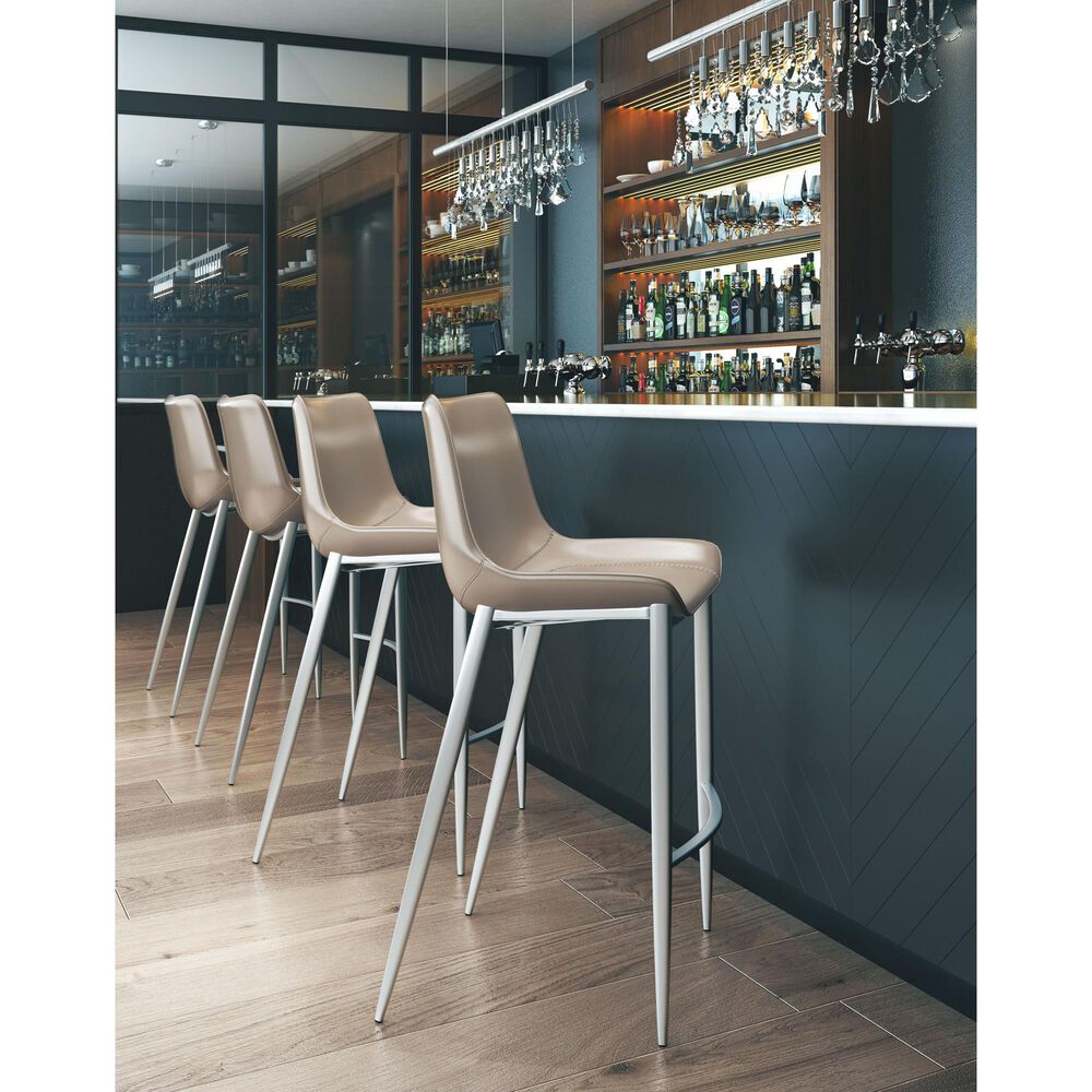 Zuo Modern Magnus Bar Stool in Gray and Silver &#40;Set of 2&#41;, , large