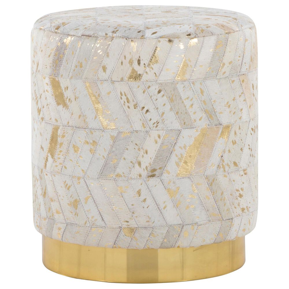 LumiSource Oro 18" Ottoman in Ivory and Gold, , large
