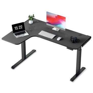 Eureka Left Facing L-Shaped Electric Standing Desk in Black, , large