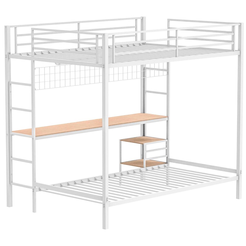 Pacific Landing Campus Full Over Twin Workstation Bunk Bed in Matte White, , large