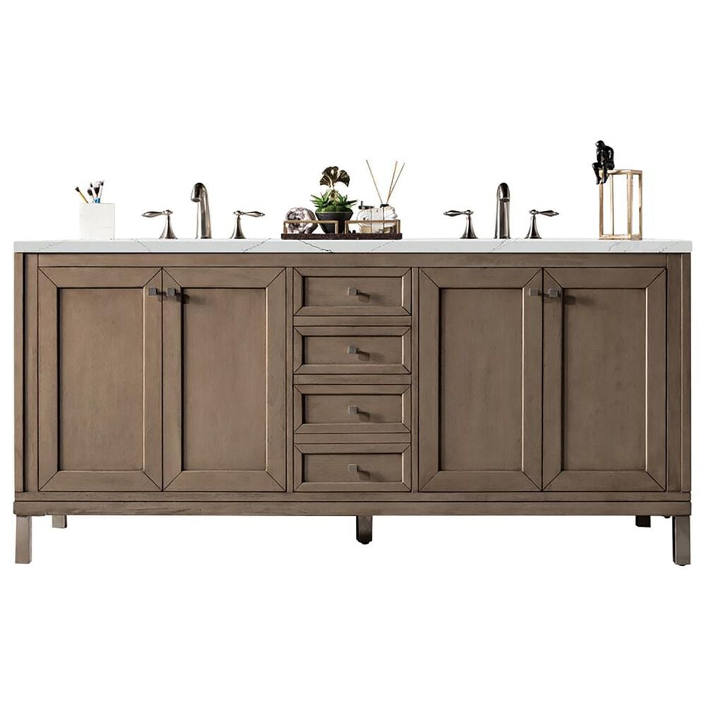 James Martin Vanities Chicago 72" Double Bathroom Vanity in Whitewashed Walnut with 3 cm Ethereal Noctis Quartz Top and Rectangular Sinks, , large