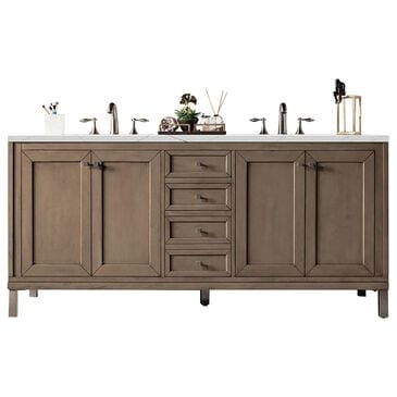 James Martin Vanities Chicago 72" Double Bathroom Vanity in Whitewashed Walnut with 3 cm Ethereal Noctis Quartz Top and Rectangular Sinks, , large