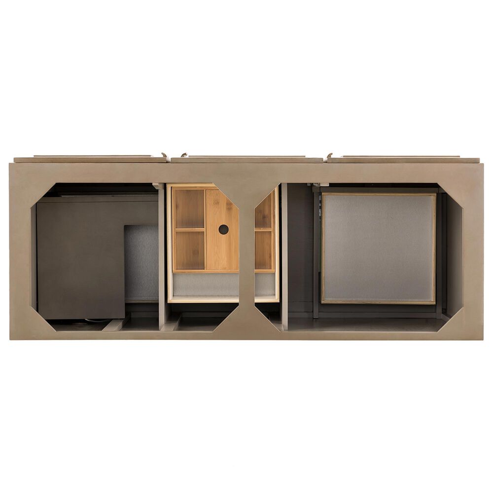 James Martin Vanities Portland 60&quot; Double Bathroom Vanity in Whitewashed Walnut with Single Hole 3 cm White Zeus Quartz Top and Rectangular Sinks, , large