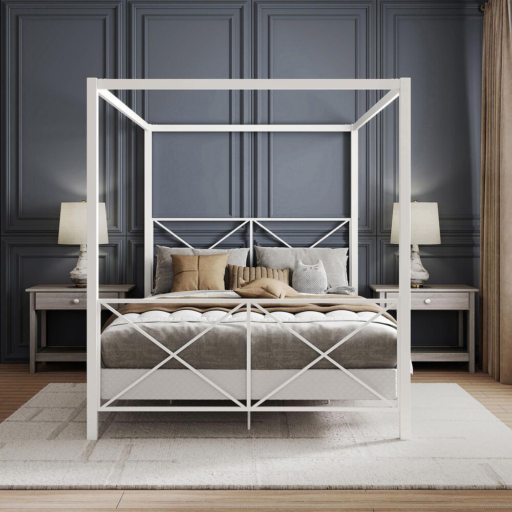 Furniture of America Rosadale Queen X-Cross Canopy Bed in White, , large