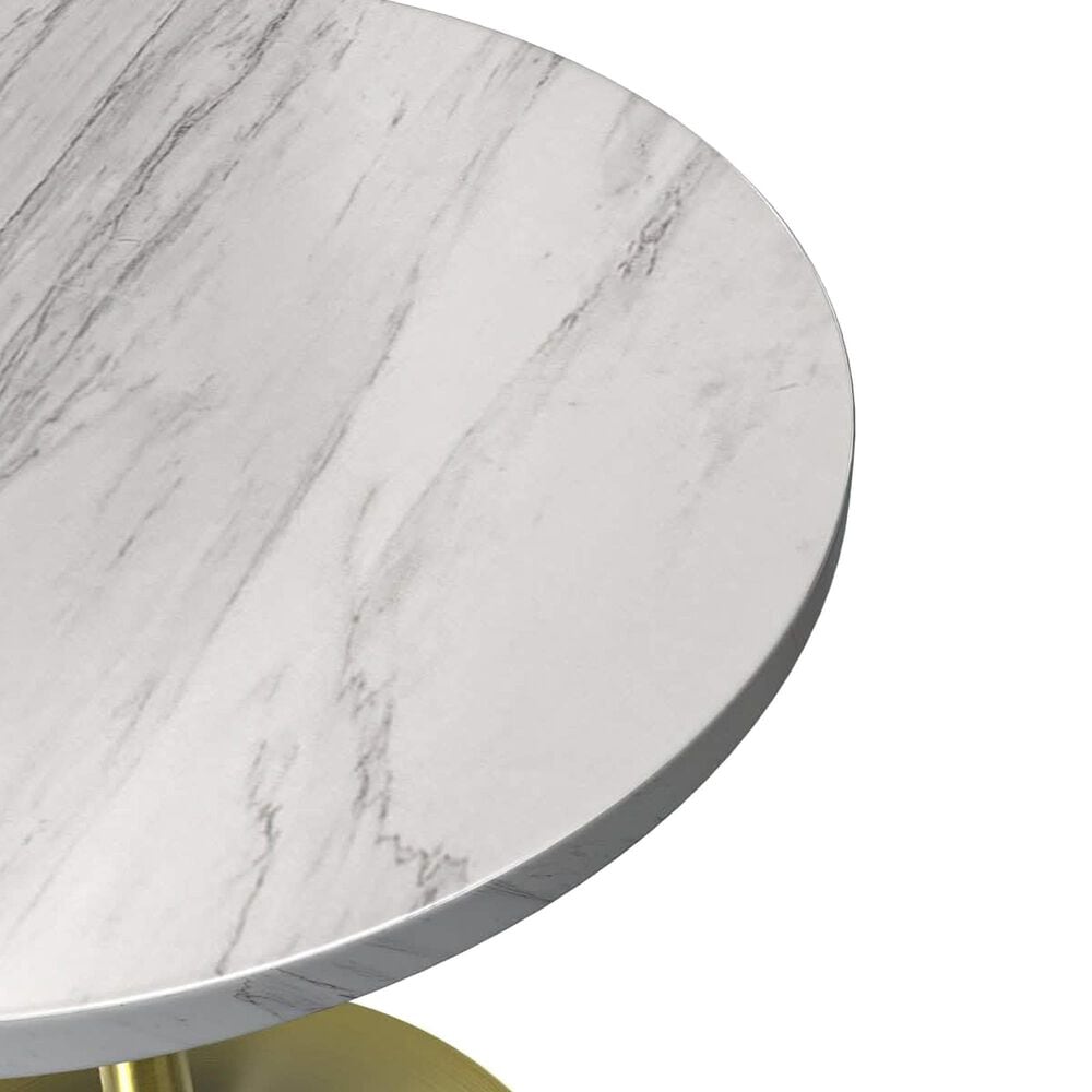Leisuremod LeisureMod Verve Collection 48 Round Dining Table, Brushed Gold Base with Laminated White Marbleized Top, , large