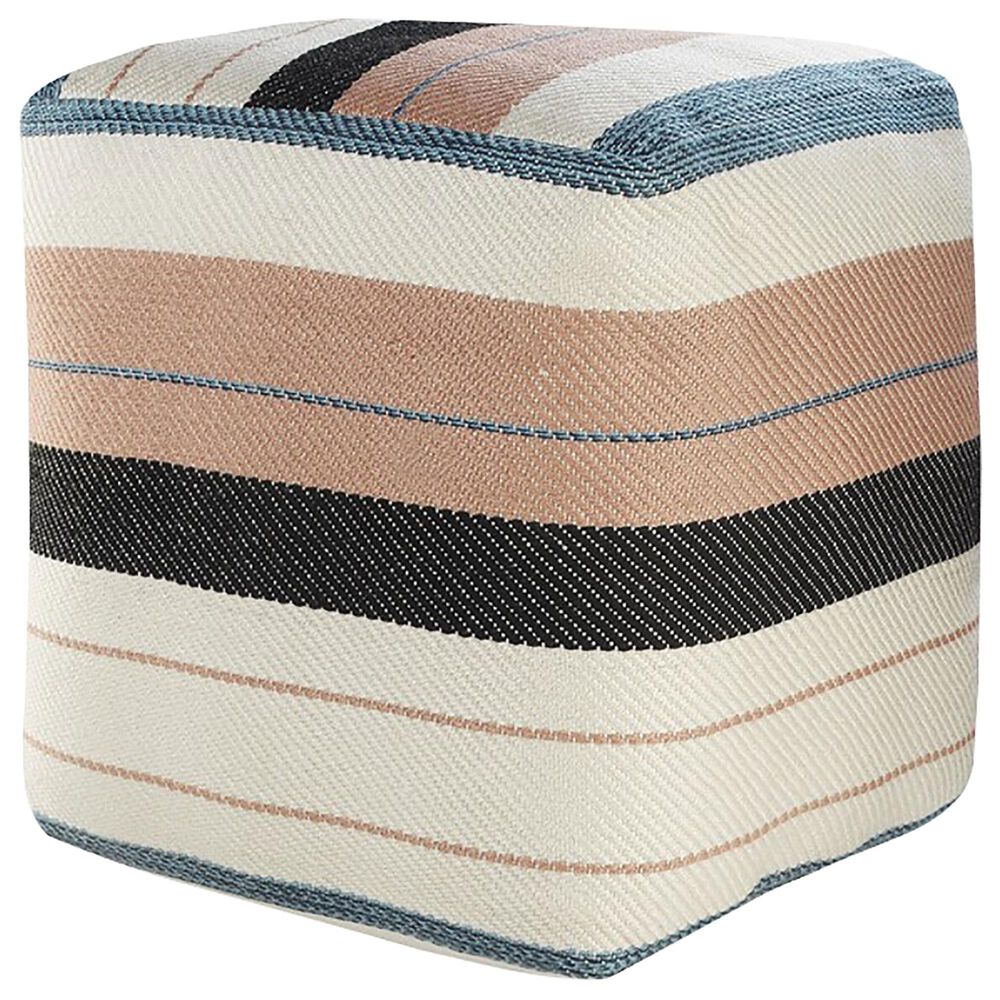 L.R. RESOURCES Stripe Outdoor Pouf in Blue, White, Pink and Black, , large
