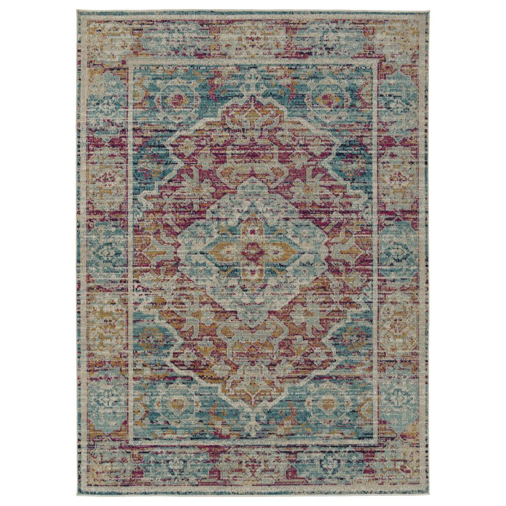 Kaleen Rugs Kaleen Rugs Zuma Beach 2"2" x 7"6" Grey, Turquoise, Navy, Pink and Orange Indoor/Outdoor Runner, , large