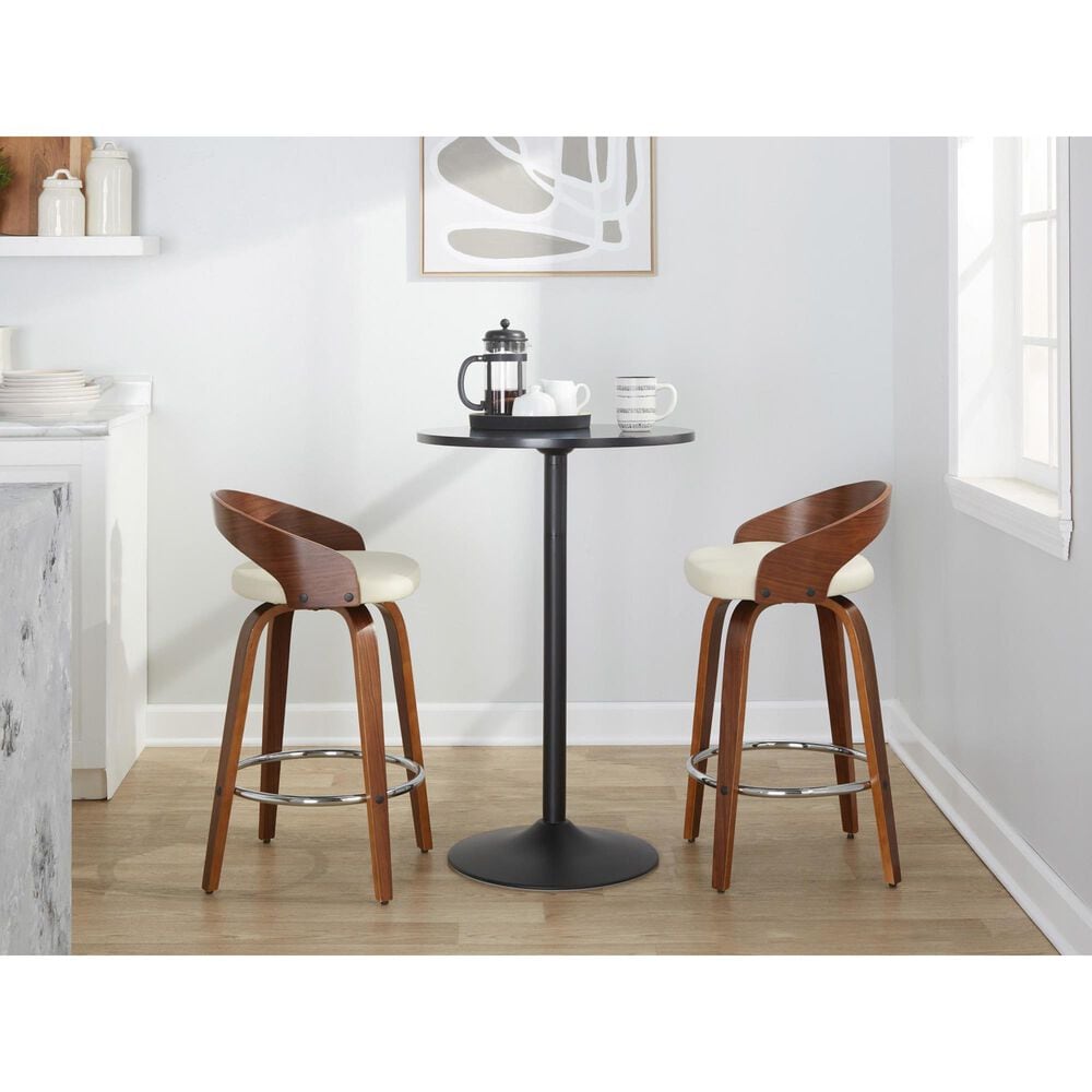 LumiSource Grotto 26" Swivel Counter Stool with Cream Faux Leather Upholstery in Walnut and Chrome (Set of 2), , large