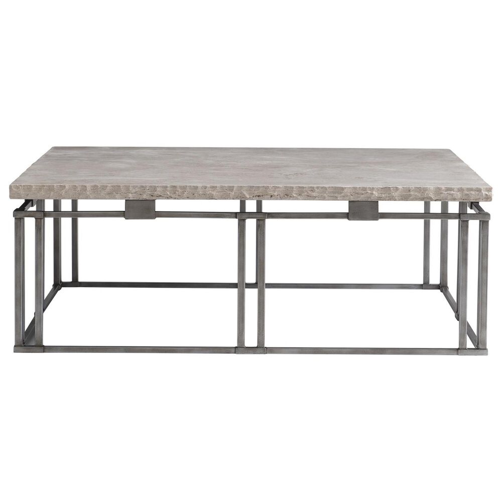 Bernhardt Riverton 48&quot; Cocktail Table in Honed Bianco Travertine and Silver, , large