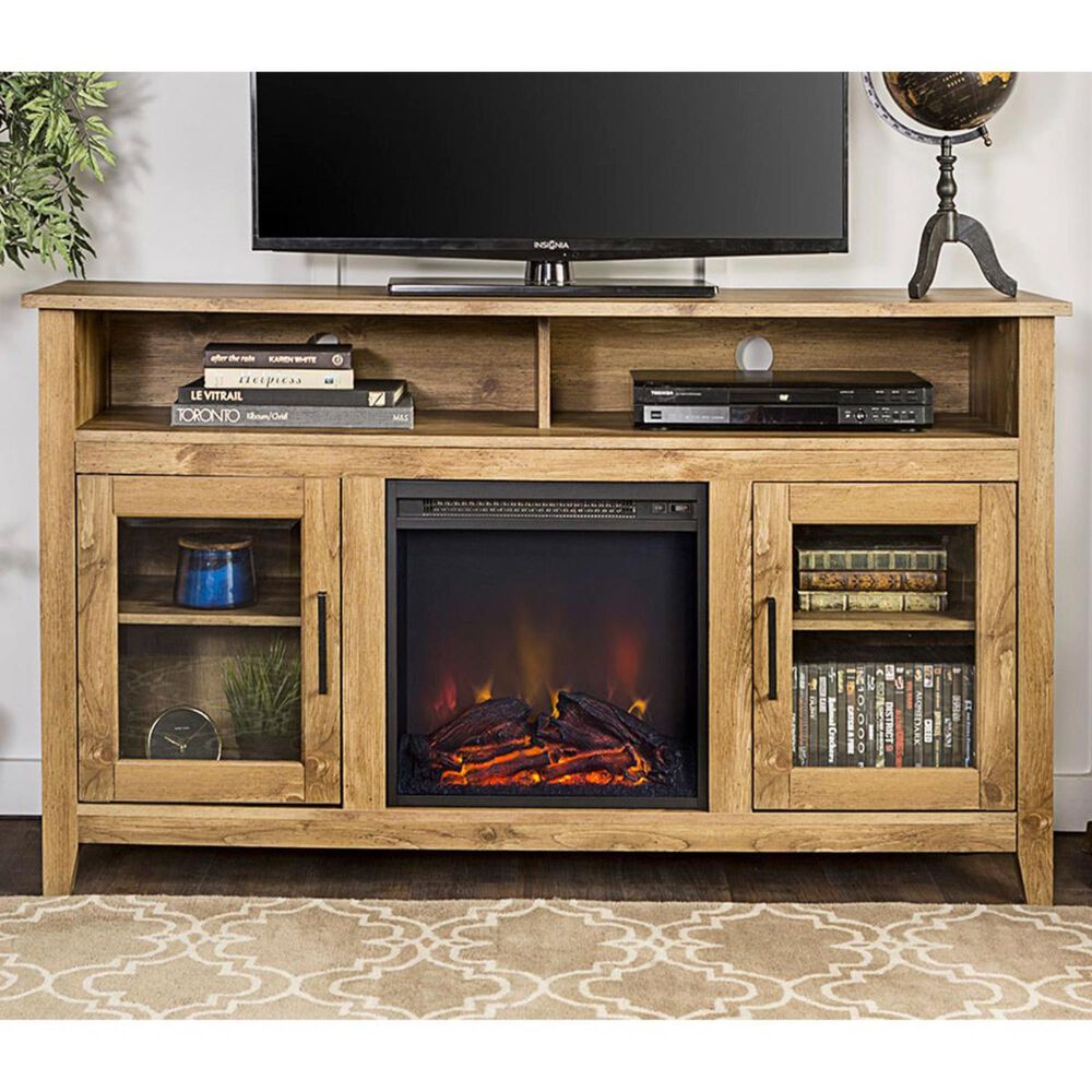 Walker Edison 58" Tall Fireplace TV Stand in Barnwood NFM