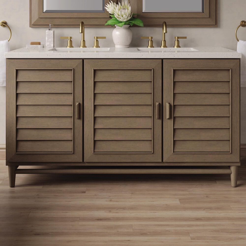 James Martin Vanities Portland 60&quot; Double Bathroom Vanity in Whitewashed Walnut with 3 cm Lime Delight Quartz Top and Rectangular Sinks, , large