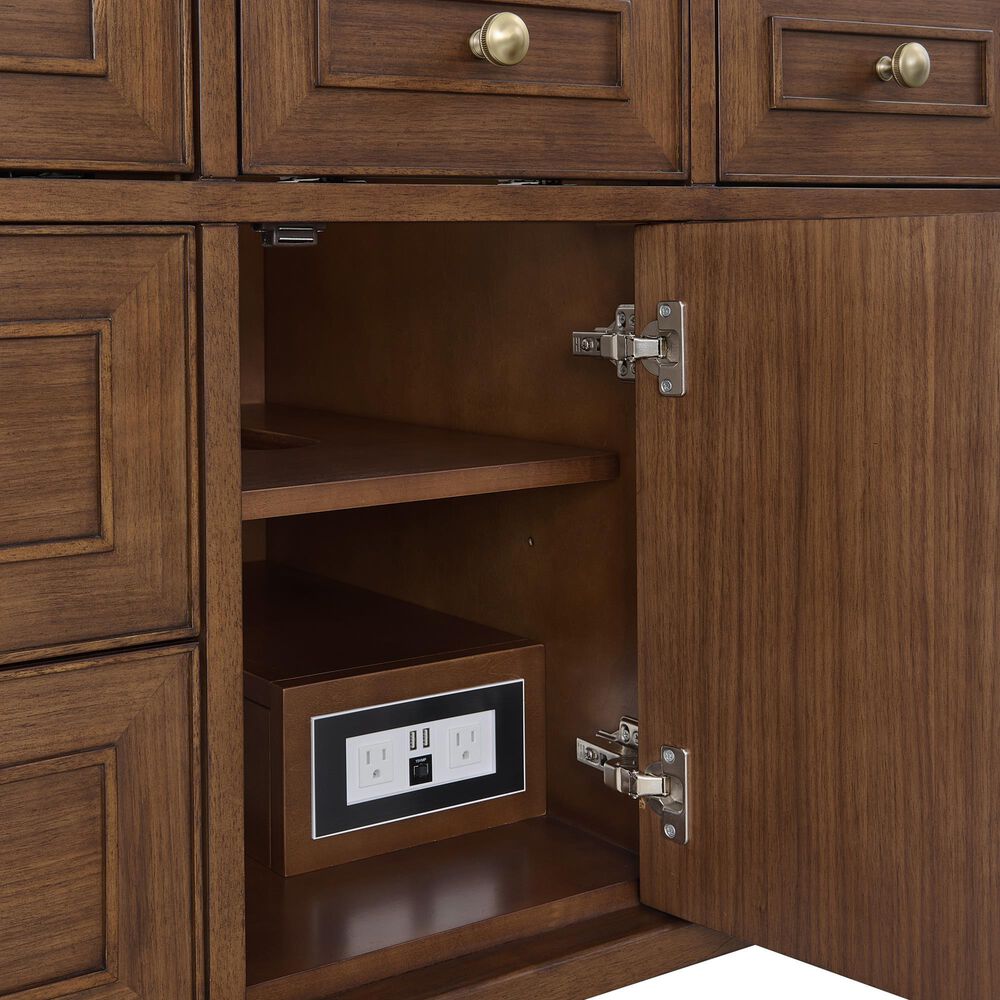 James Martin Vanities Lorelai 48" Single Bathroom Vanity in Mid-Century Walnut with 3 cm Eternal Jasmine Pearl Silestone Top, Rectangular Sink and FreePower Wireless Charger, , large