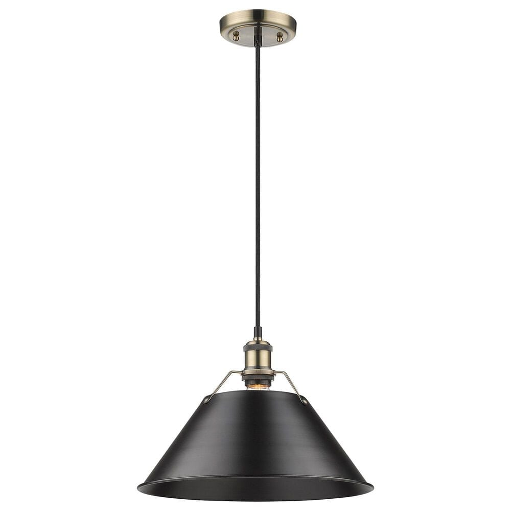 Golden Lighting Orwell 1-Light Wide Large Pendant with Matte Black Shade in Aged Brass, , large