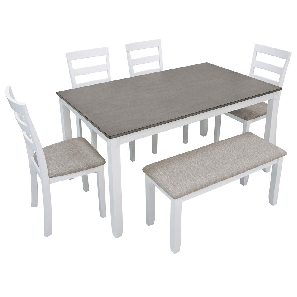 Ashley Stonehollow 6-Piece Rectangular Dining Set in White and Gray, , large