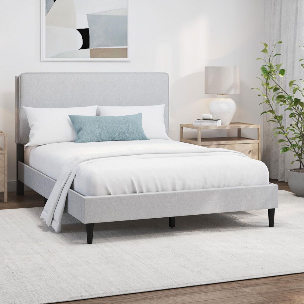 Richlands Furniture Emslie Queen Platform Bed with Light Gray Upholstery in Black, , large
