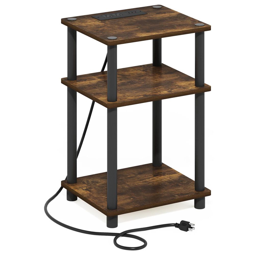 HOMLUX 3-Tier Turn-N-Tube End Table with 2 USB ports in Amber Pine and Black, , large
