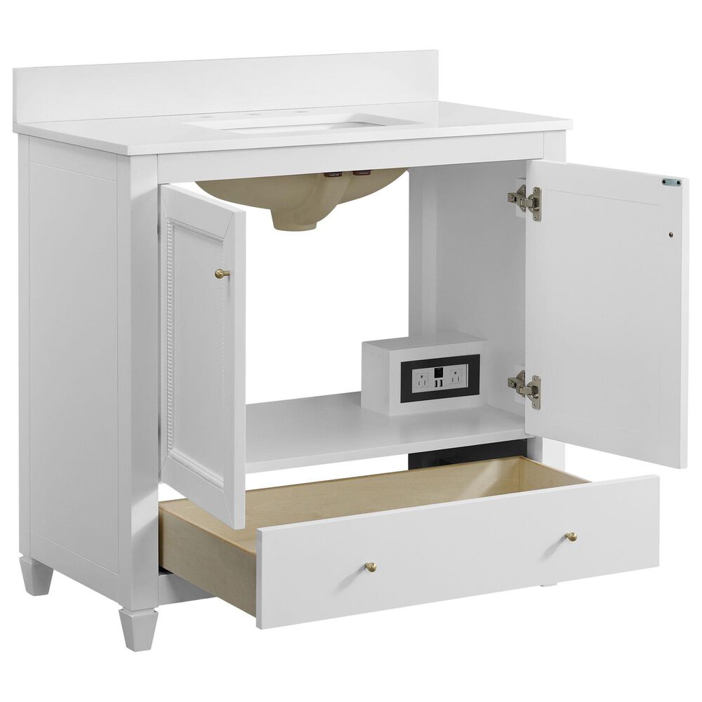 37B Claudine 36" Single Bathroom Vanity in Bright White with Glossy White Composite Stone Top and Backsplash, , large
