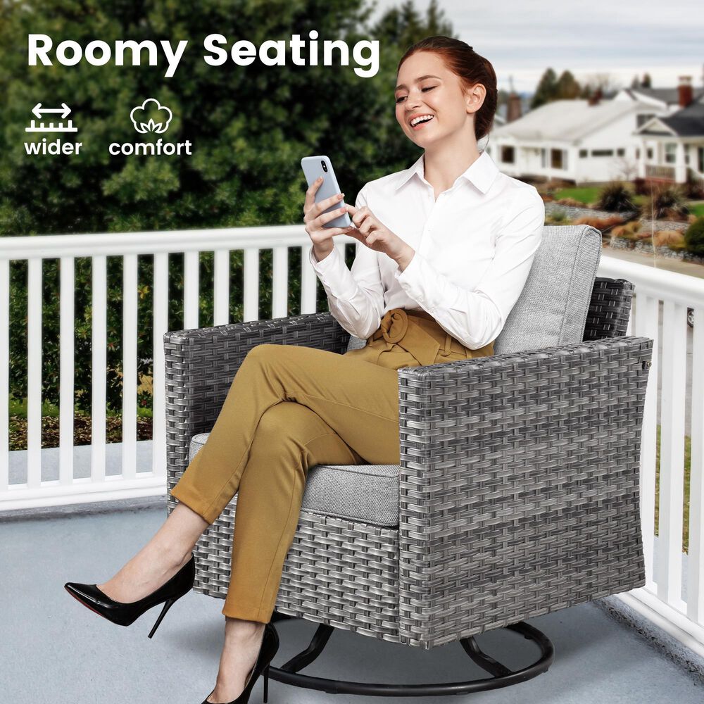 HOMLUX 3-Piece Patio Conversation Set with Square-Arm Swivel Rocking Chairs in Dark Gray, , large