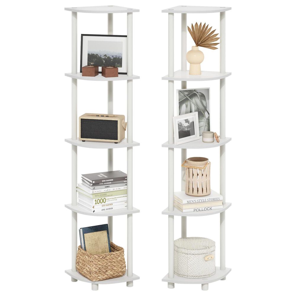 HOMLUX 5-Tier Multi-Purpose Corner Open Bookshelf in White (Set of 2), , large
