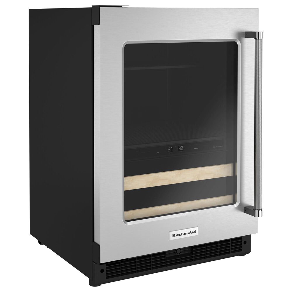 KitchenAid 24&quot; Beverage Center with Left Hinge, Wood-Front Racks in Black and Stainless Steel, , large