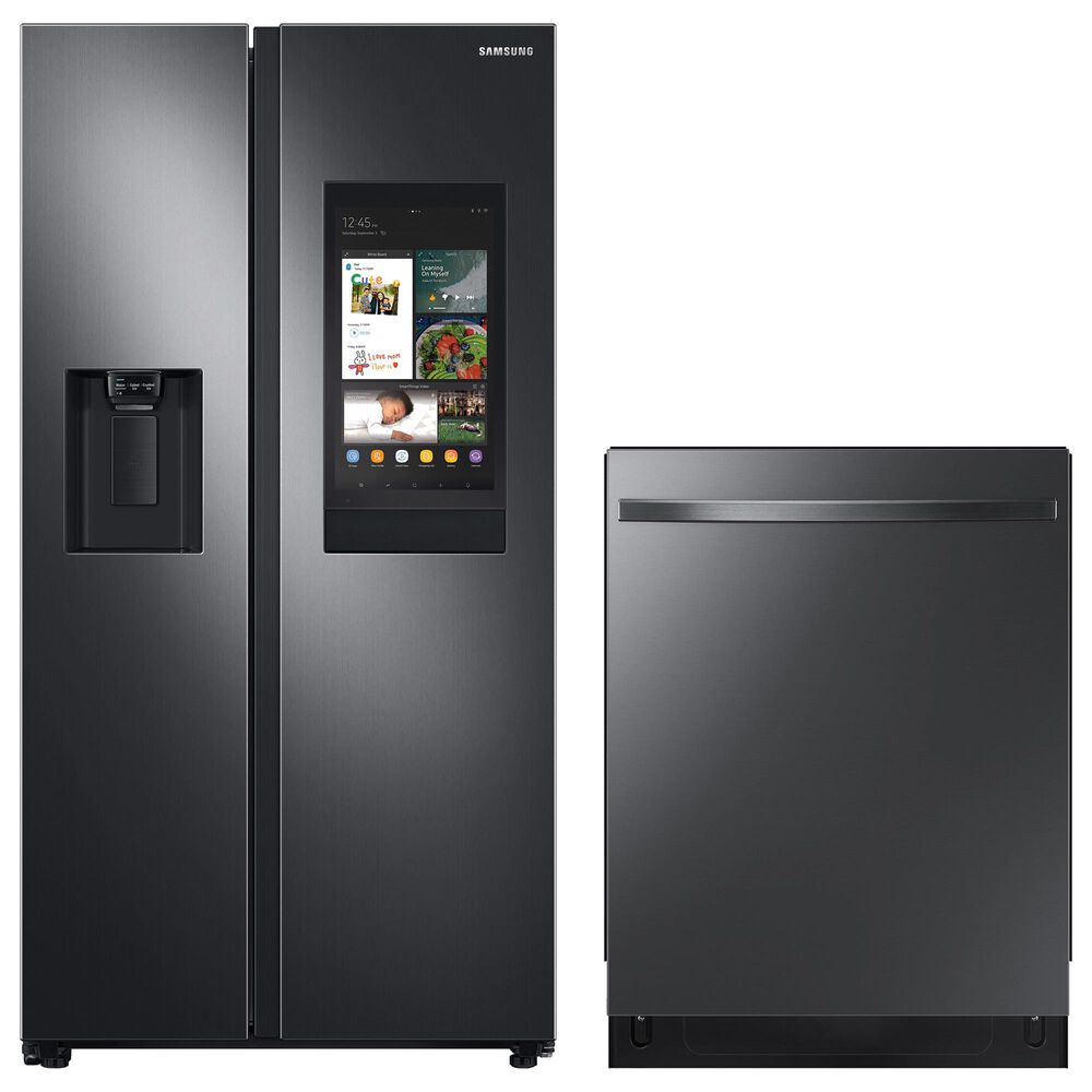 Samsung 2-Piece Kitchen Package with 22 Cu. Ft. Side-By-Side Refrigerator and Top Control Dishwasher in Black Stainless Steel, , large