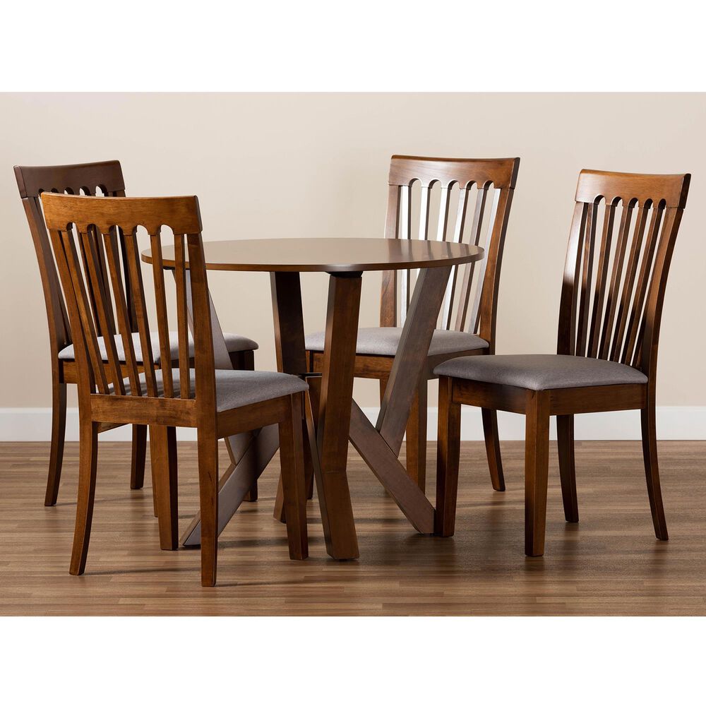 Baxton Studio Marian 5-Piece Dining Set in Grey/Walnut Brown, , large