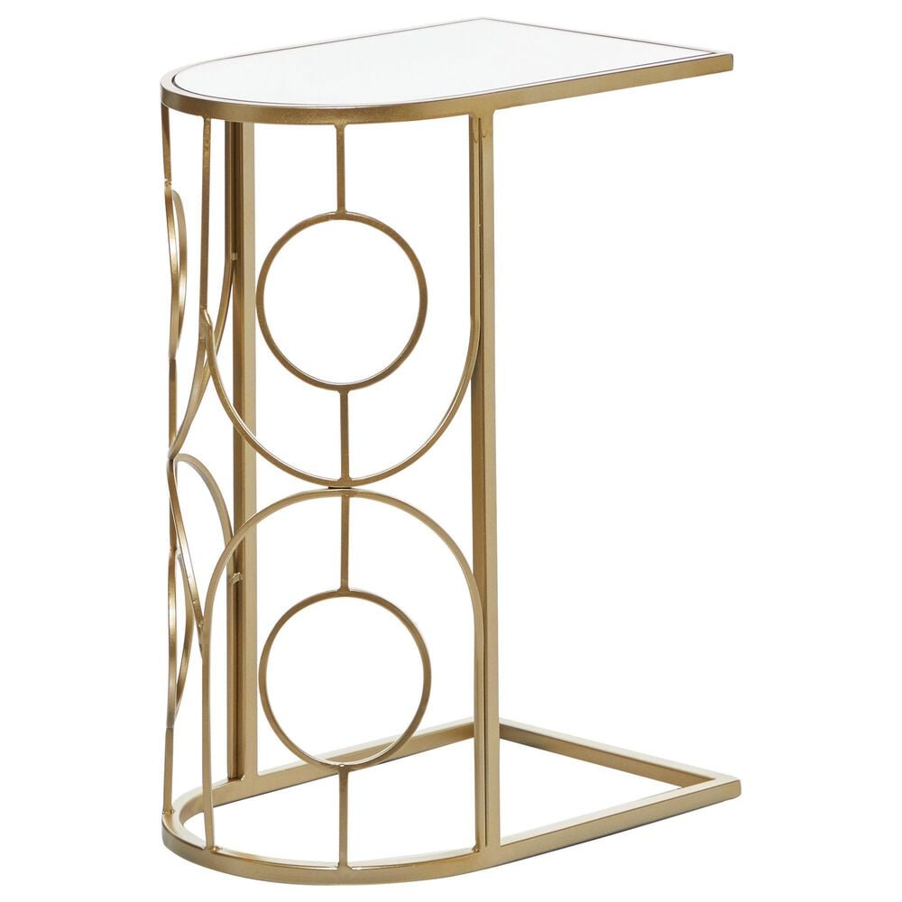 Maple and Jade Geometric End Table with Mirrored Glass Top in Gold, , large