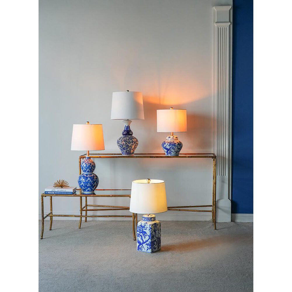 A&amp;B Home Floral Vase Table Lamp in Blue and White, , large