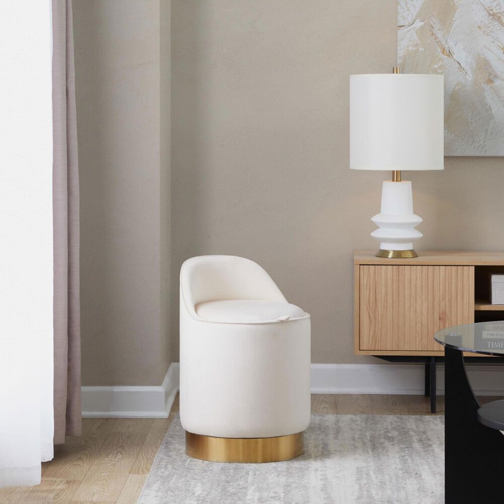 Lumisource Marla Vanity Stool with Cream Upholstered in Gold, , large