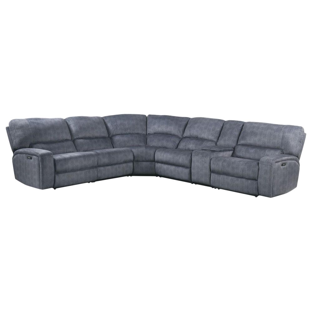 Gunnison Co. Saul Power Motion Sectional Sofa in Slate Blue Velvet, , large