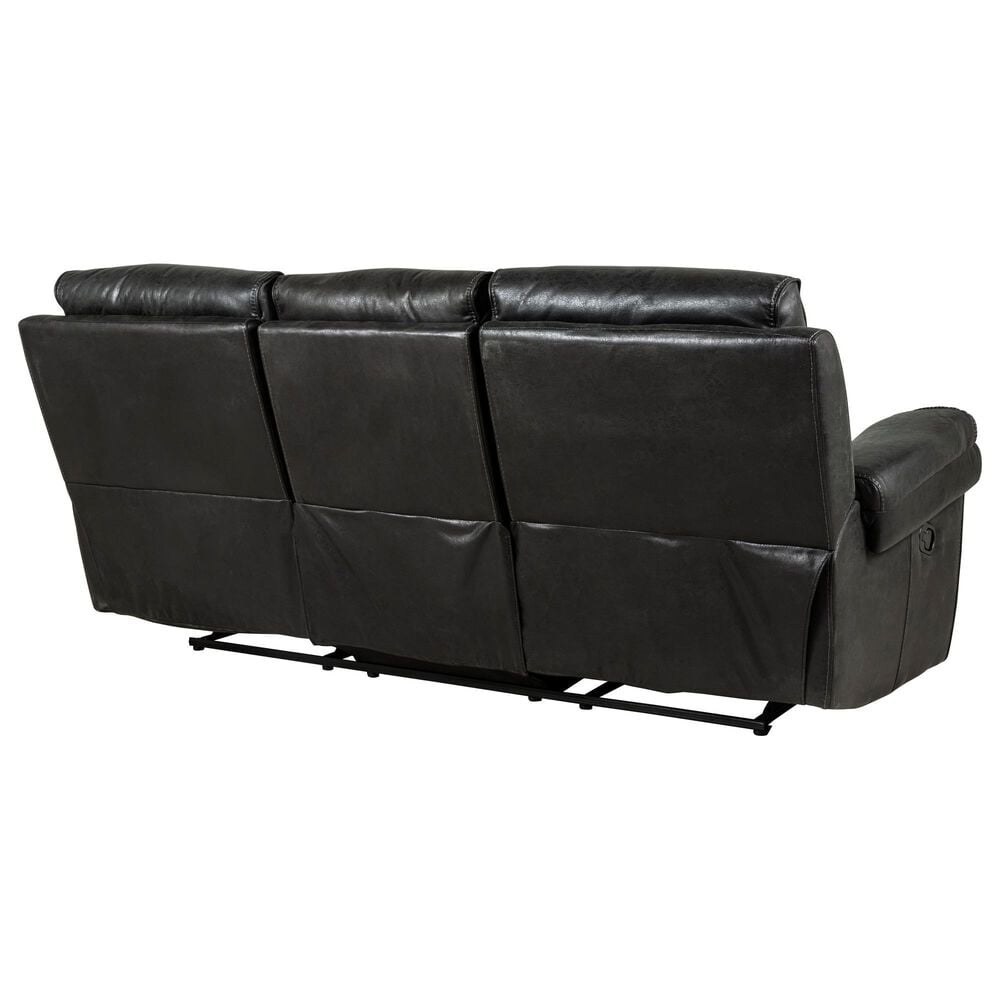 Fan Creek Manual Reclining Sofa with Drop Down Table in Black, , large