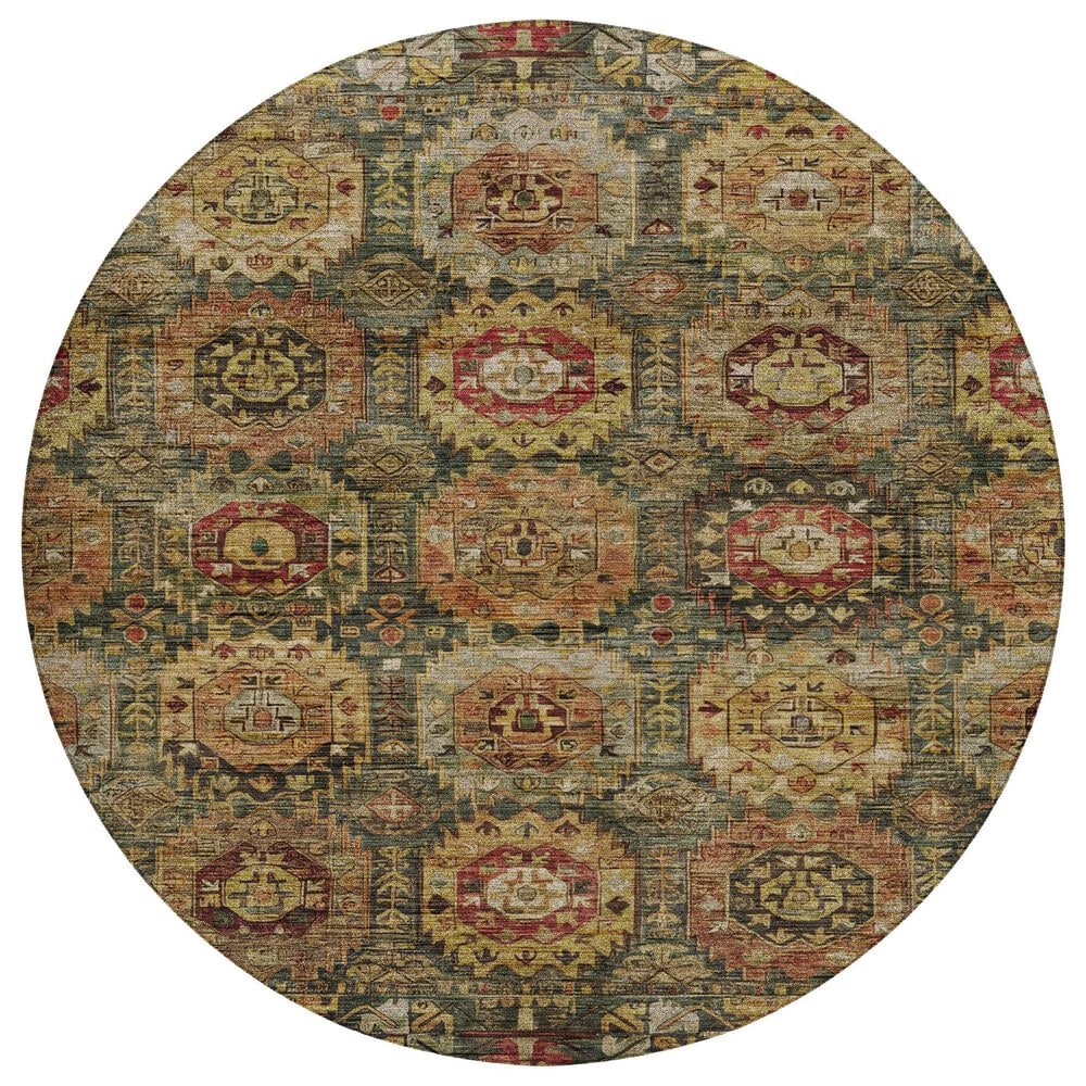 Dalyn Rug Company Silk Road Fern, Olive, Copper, Gold, Paprika, Ivory and Beige 8" Round Area Rug, , large
