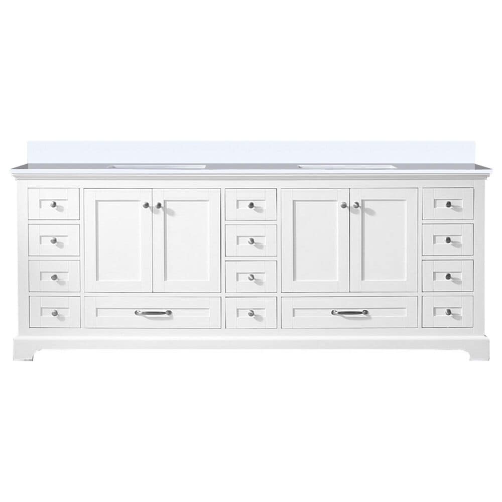 Lexora Home Dukes 84&quot; Double Bathroom Vanity in White with 2 cm White Quartz Top and Rectangular Sinks, , large