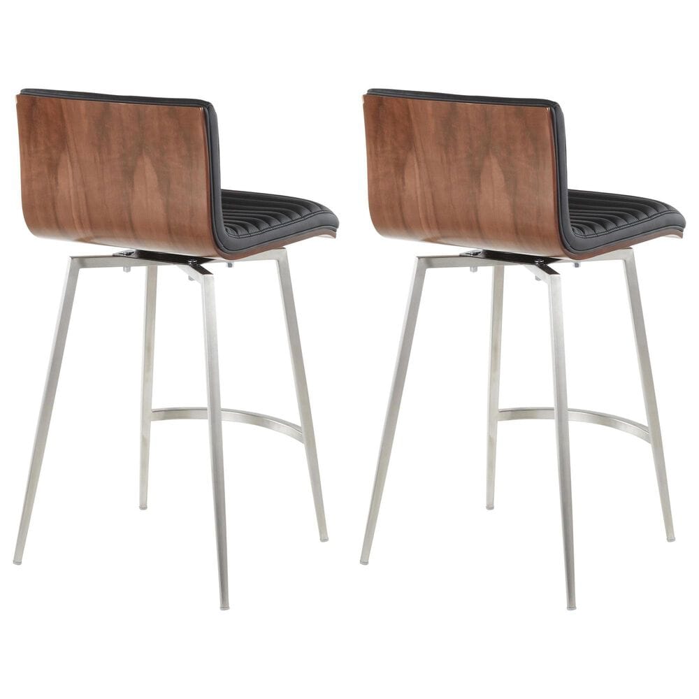 Lumisource Mason Swivel Counter Stool with Black Cushion in Stainless Steel and Walnut &#40;Set of 2&#41;, , large