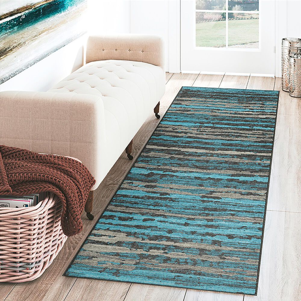 Dalyn Rug Company Brisbane Striped 2&#39;3&quot; x 7&#39;6&quot; Teal Runner, , large