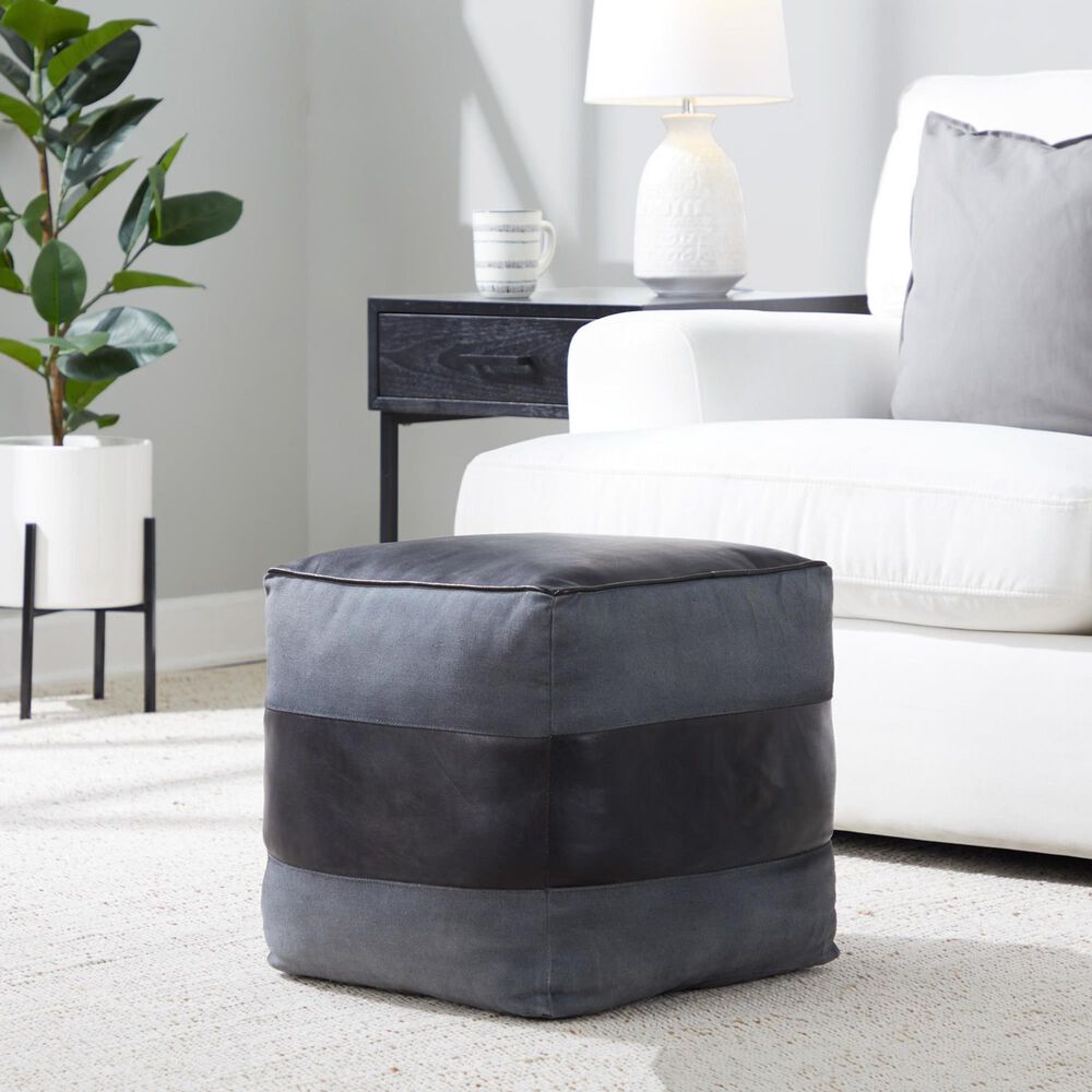 Lumisource Cobber Canvas Pouf in Black and Grey, , large
