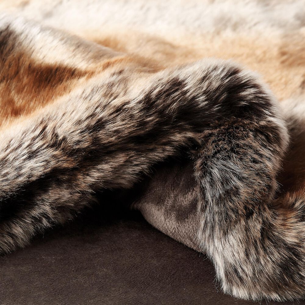 Timberlake Lavish Home Zobel Faux Marten Sable Throw in Amber Brown, , large