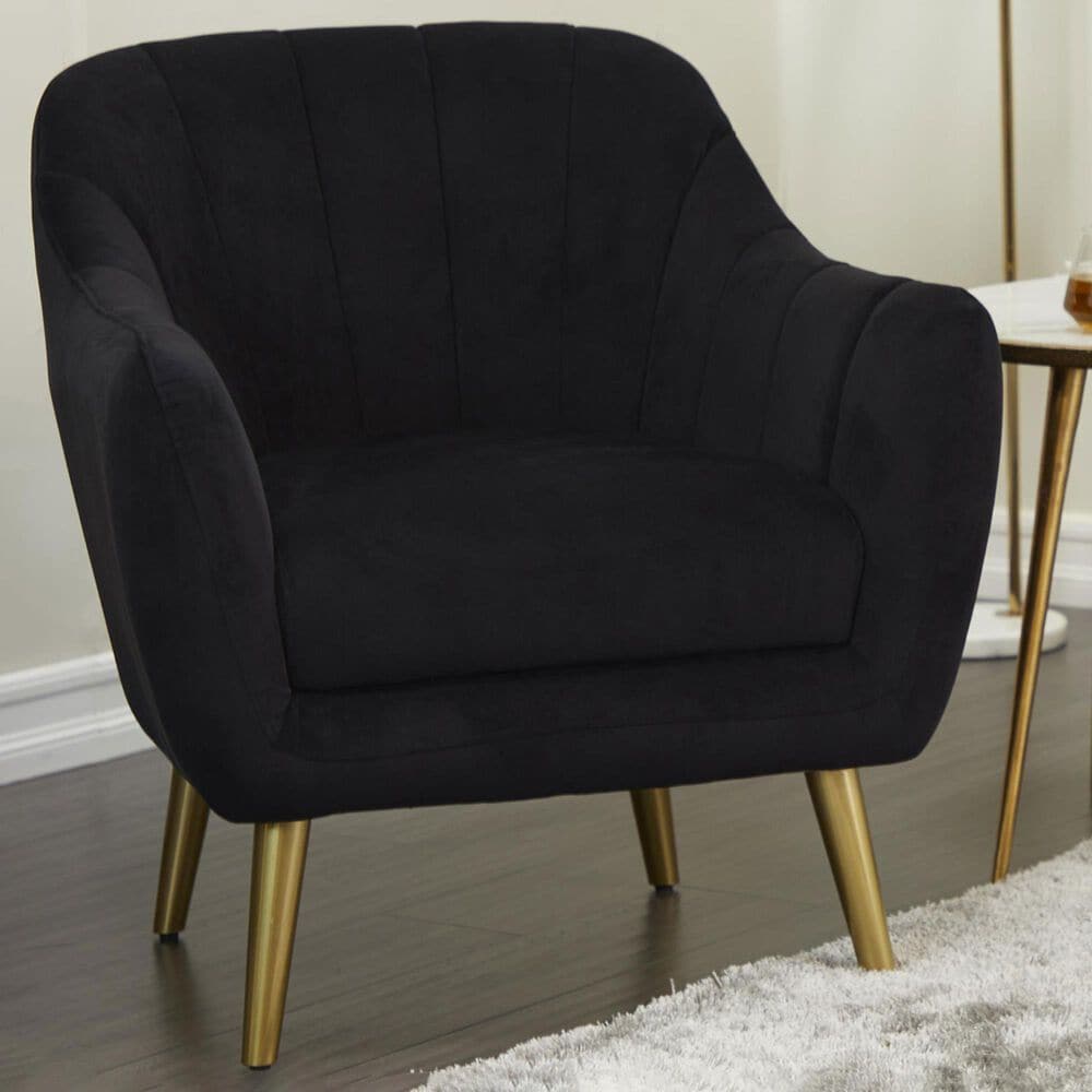 Maple and Jade Accent Chair with Tapered Gold Legs in Black, , large
